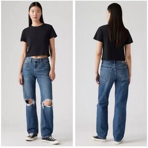 Levis Jeans Womens 28 Blue Low Pro Straight High Rise Ripped Medium Wash Denim